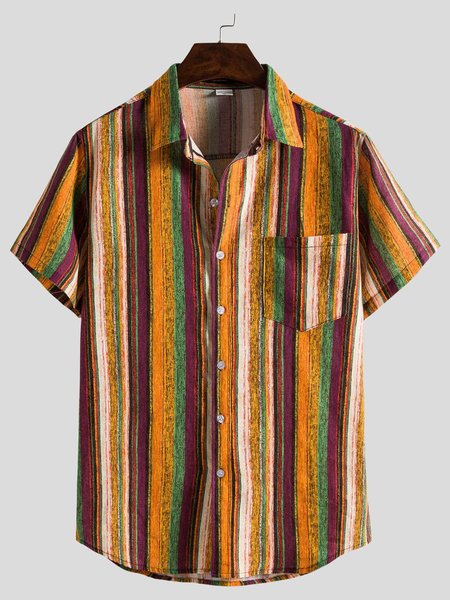 

Men's Striped Linen Basic Shirts, Yellow, Men's Floral shirt
