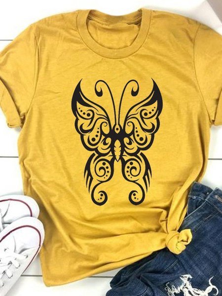 

Girocollo Casuale Stampato Maniche Corte Top, Giallo, T-Shirts