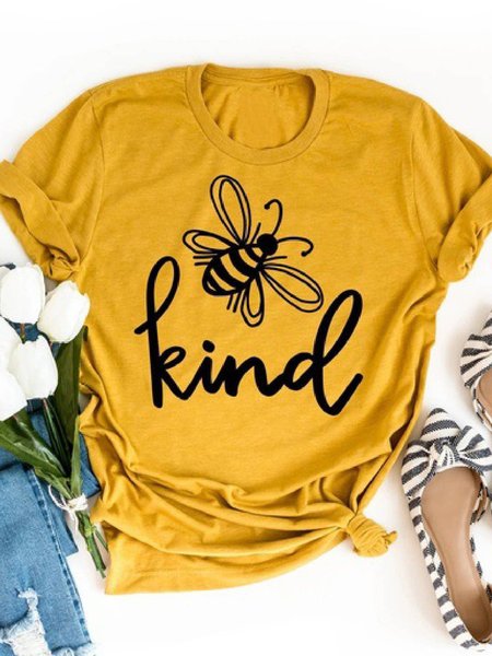 

Bee Kind Letter Short Sleeve Casual Floral-Print T-Shirt Top, Yellow, T-shirts