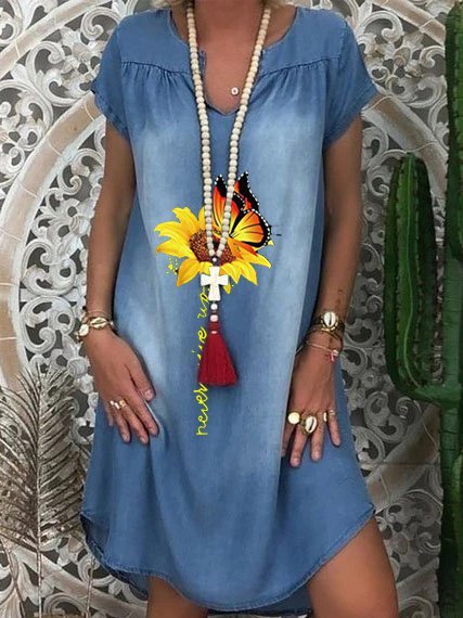 

Abito con Scollo a V Casuale Denim, Blu, Midi Dresses