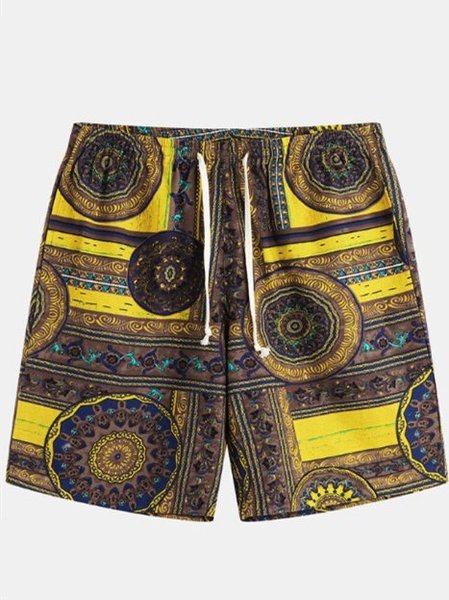 

Cotton-Blend Drawstring Casual Shorts, Yellow, Men's shorts
