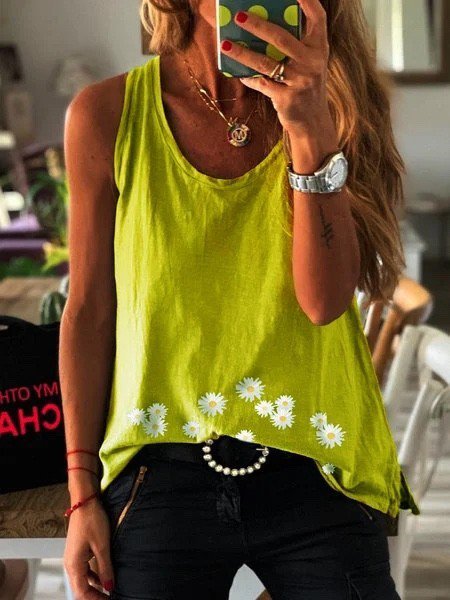 

Casual Cotton T-shirt, Yellow, Tops