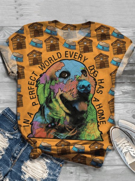 

T-Shirt a Girocollo Casuale, Giallo, T-Shirts
