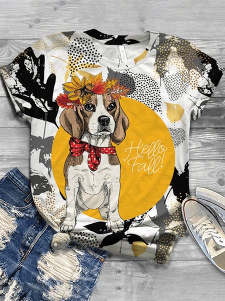 

Top a Girocollo Casuale, Giallo, T-Shirts