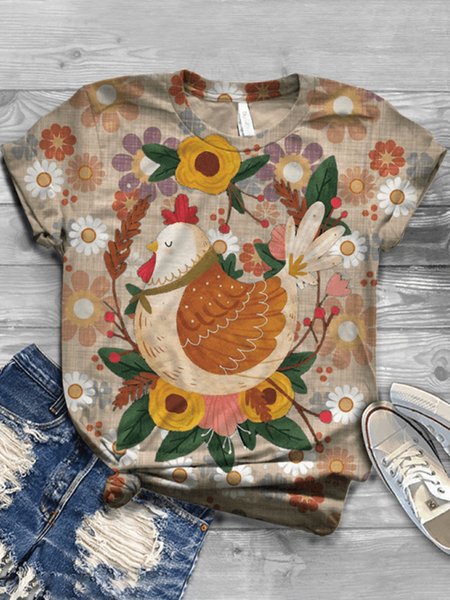 

T-Shirt a Girocollo Casuale, Arancia, T-Shirts