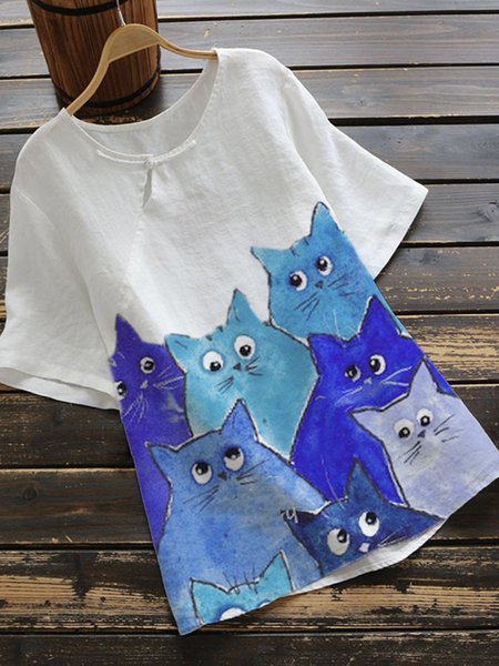 

White Cotton-Blend Animal Vintage Tops, T-Shirts