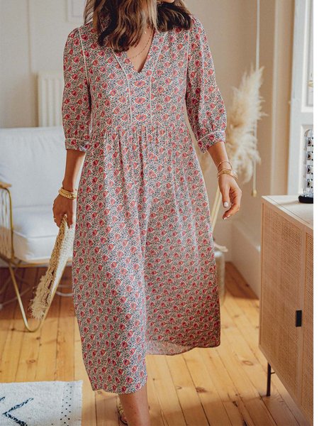 

Abito Casuale di Misto Cotone, Rosso, Maxi Dresses