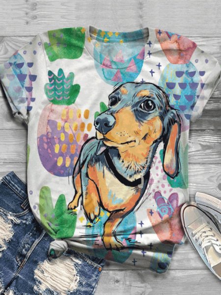 

Top a Girocollo Casuale, Multicolore, T-Shirts