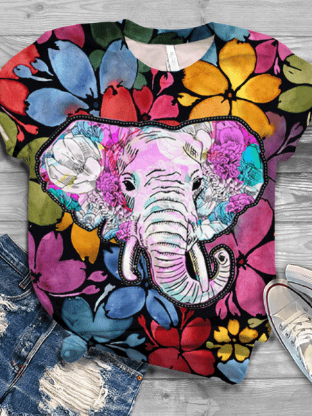 

Top a Girocollo Casuale Stampato, Multicolore, T-Shirts