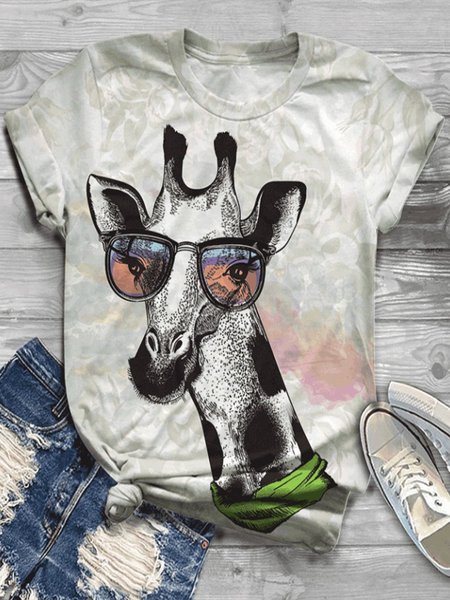 

Top Casuale Animale di Misto Cotone, Bianco, T-Shirts