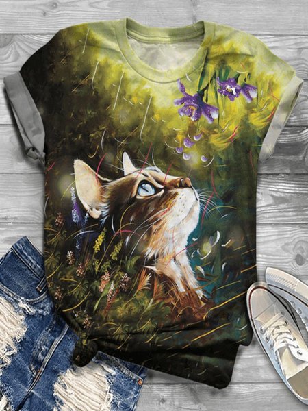

T-Shirt Casuale Animale di Misto Cotone, Verde, T-Shirts