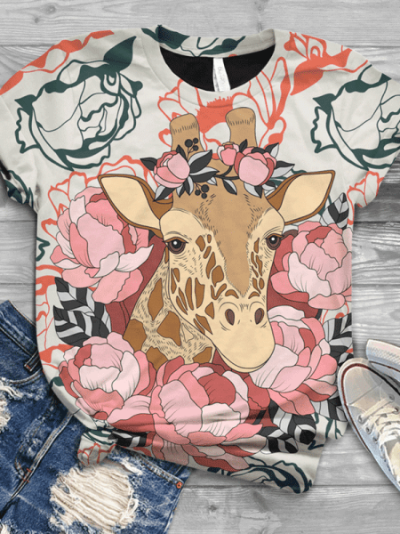 

Top Stampato Casuale di Misto Cotone, Rosa, T-Shirts