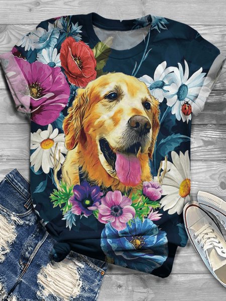 

Top a Girocollo Animale Vintage, Blu, T-Shirts