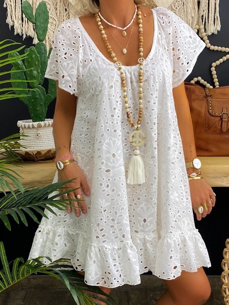 

Midi Abito Incavato Casuale, Bianco, Mini Dresses