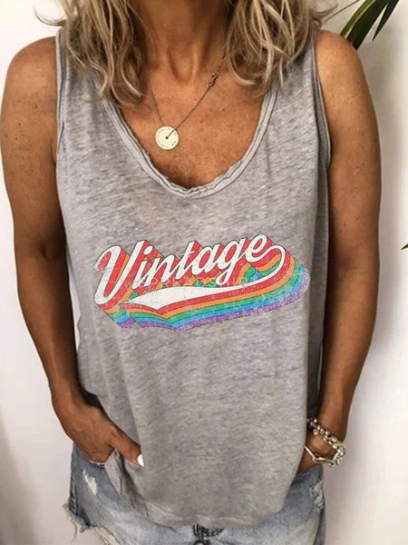 

Gray Printed Simple Sleeveless Shirts & Tops, Tank Top