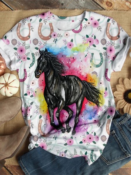 

T-Shirt a Girocollo Casuale, Multicolore, T-Shirts
