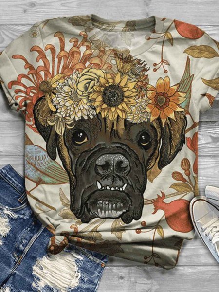 

Color Crew Neck Animal Casual Cotton-Blend T-Shirt & Top, T-shirts
