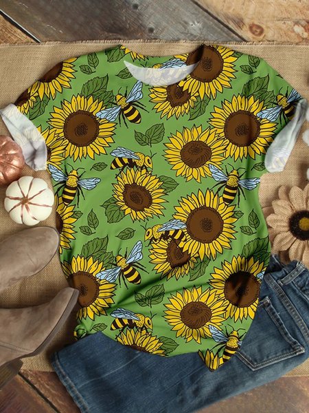 

Top a Girocollo Casuale, Verde, T-Shirts