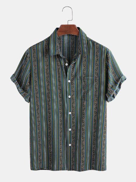 

Striped Shirt Collar Casual Shirts, Blue, Men's Floral shirt