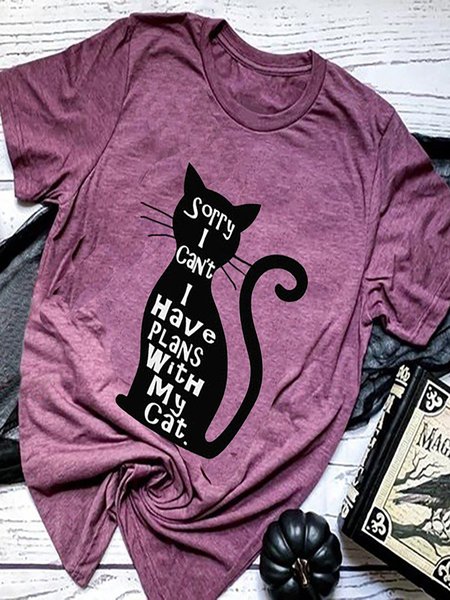 

Printed Casual Crew Neck Short Sleeve T-shirt, Purple, T-shirts