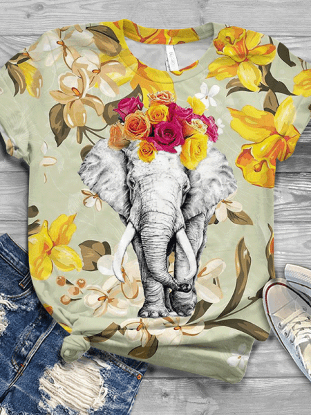 

Top a Girocollo Casuale Stampato, Giallo, T-Shirts