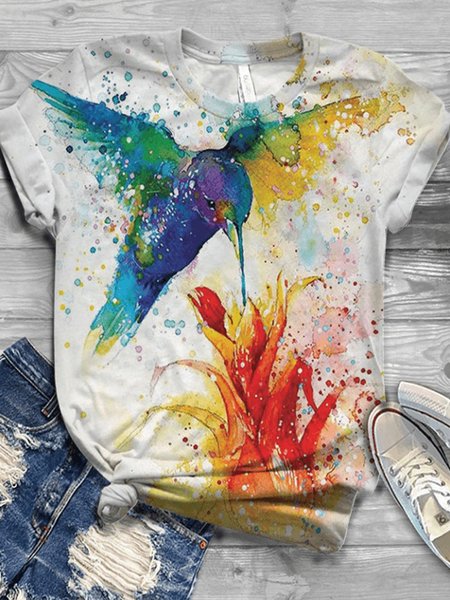 

Plus Size Floral Cotton-Blend Short Sleeve T-shirt, White, Tees & T-shirts