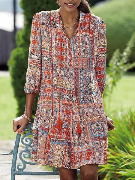 

Abito Floreale a 3/4 Manica, Rosso, Summer dresses