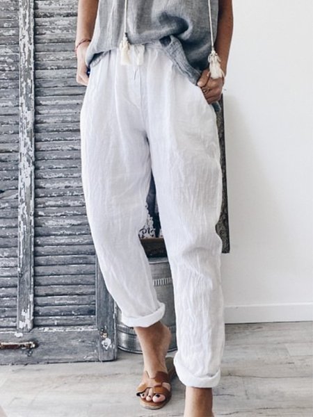 

Womens Summer Casual Plus Size Pants, White, Pants
