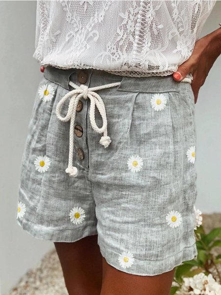 

Pantaloni Stampato Floreale Casuale di Misto Cotone, Grigio, Shorts