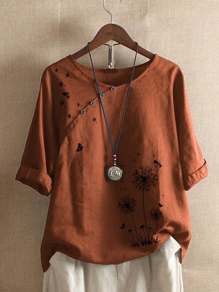 

Print Half Sleeve Cotton Tops, Rust, T-Shirts