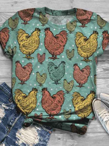 

Crew Neck Casual Printed T-shirt, Blue, Tops