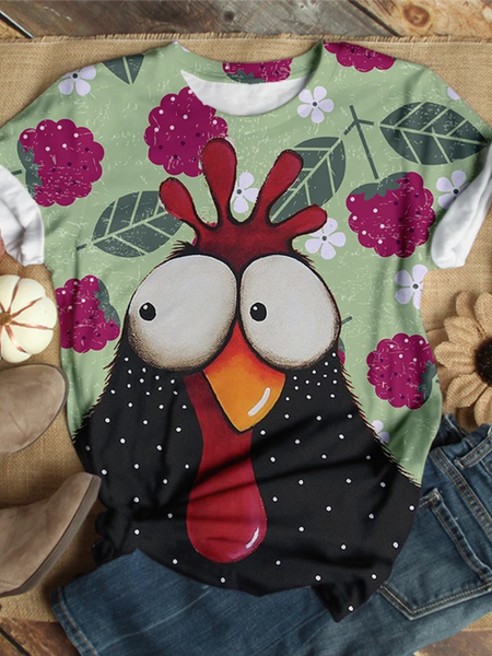 

T-Shirt a Girocollo Casuale Stampato, Verde, T-Shirts