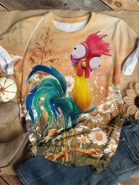 

T-Shirt a Girocollo Casuale Stampato, Arancia, T-Shirts