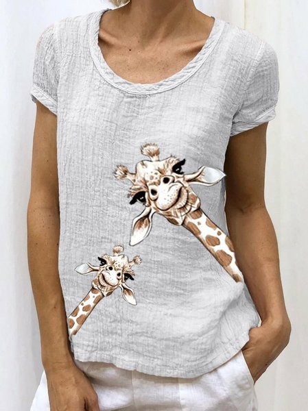 

Casual Short Sleeve T-shirt, White, Tops