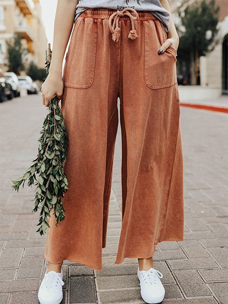 

Cotton Shift Casual Solid Pants, Light brown, Bottoms