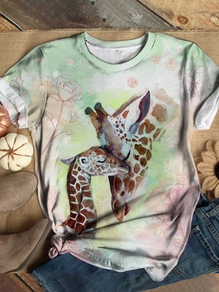 

Top Animale Vintage a Girocollo di Misto Cotone, Verde, T-Shirts