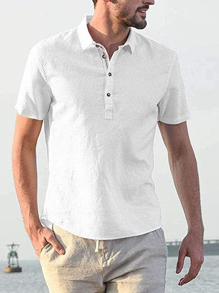 

Mens Casual Short Sleeve Shirts Tops, White, Men's basic shirt