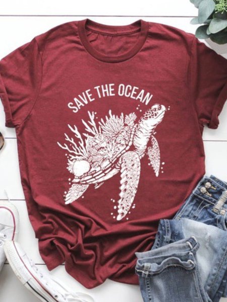 

Short Sleeve Cotton-Blend Round Neck T-shirt, Wine red, T-shirts