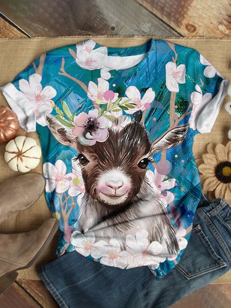 

Top a Girocollo Casuale, Multicolore, T-Shirts