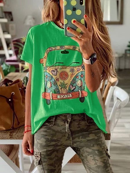 

Bianco Maniche Corte Girocollo Cotone Casuale Top, Verde, T-Shirts