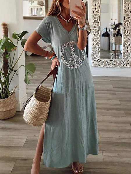 

Maxi Abito con Scollo a V, Blu, Maxi Dresses