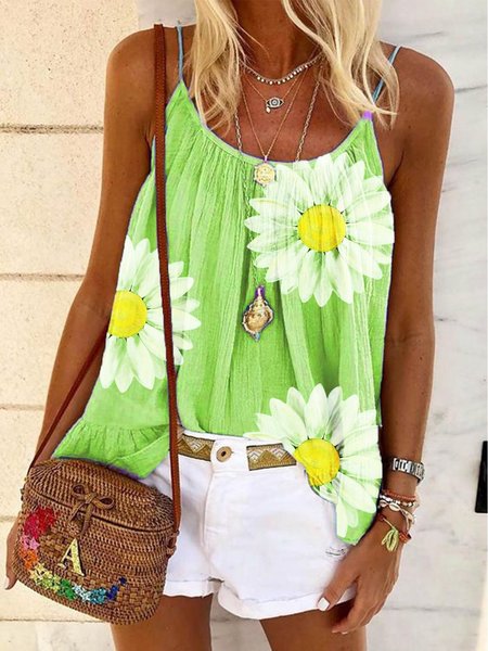 Casual Sleeveless Floral Printed Tank Top