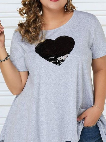 

Casual Crew Neck Cotton-Blend T-shirt, Gray, T-Shirts