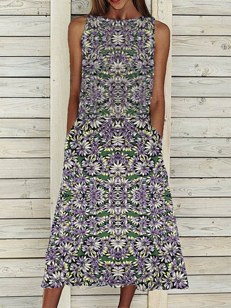 

Abito a Girocollo Casuale Stampato, Multicolore, Summer dresses