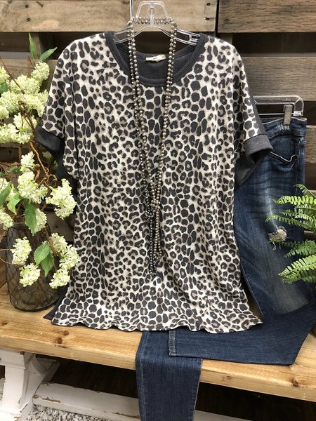 

Leopard Crew Neck Casual T-Shirts, T-Shirts