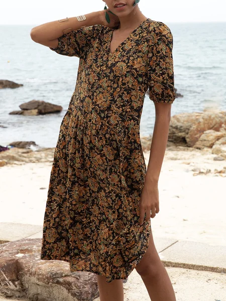 

V Neck Black Shift Beach Midi Dress, Midi Dresses