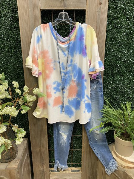 

Top Casuale Dip-Dyed di Misto Cotone, Blu, T-Shirts
