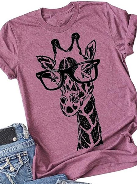 

Giraffe Casual Short Sleeve Top Summer Basic Tee, Fuchsia, Tees & T-shirts