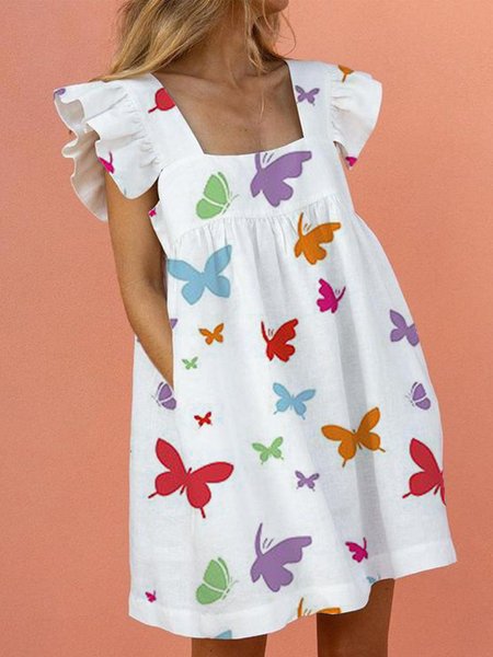 

Bianco Maniche Corte Stampato Abito, Mini Dresses