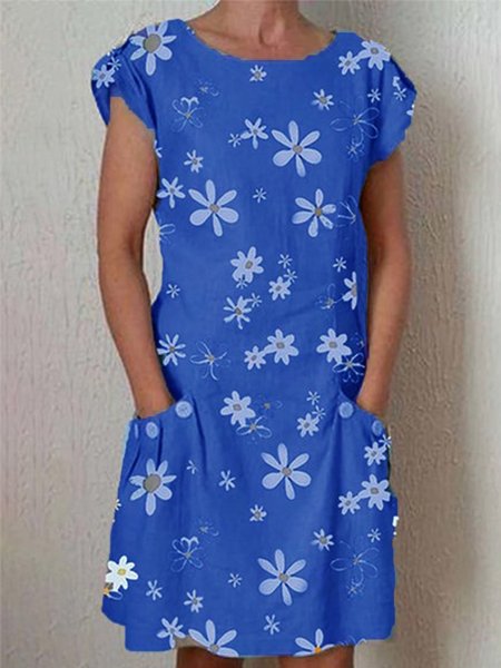 

Round Neck Casual Short Sleeve Dresses, Lightblue, Dresses